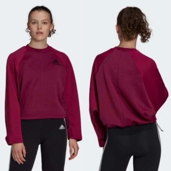 Adidas COLD.RDY Crewneck Sweatshirt XS Berry Cropped Oversized Training Top - Picture 1 of 8